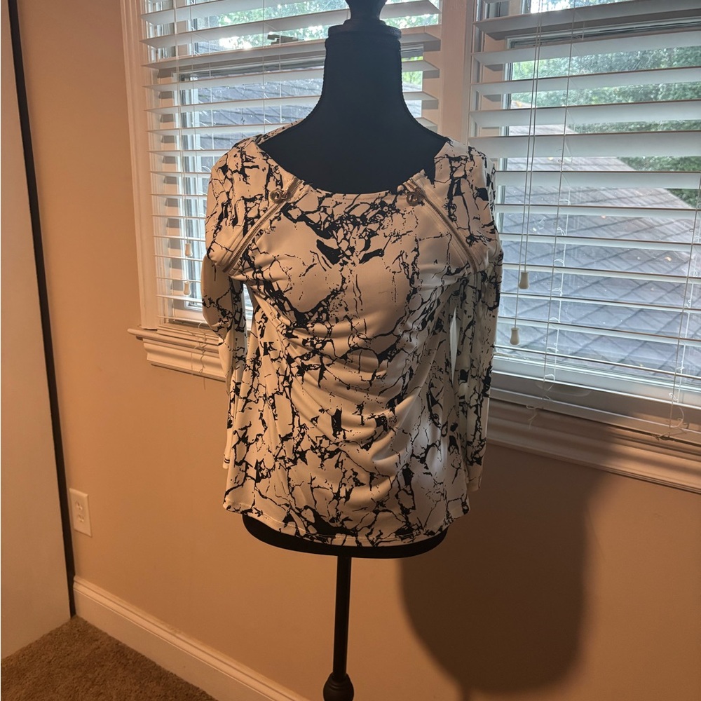 Calvin Klein Black and White Marble Blouse